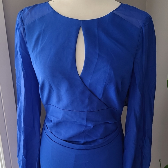 Kay Unger Royal Blue Keyhole silk Dress - Picture 2 of 8